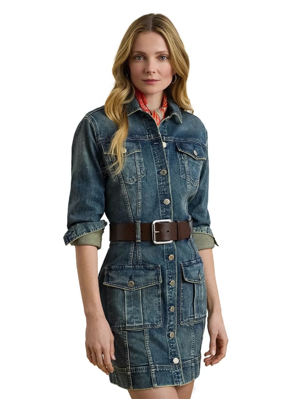 Lauren RALPH LAUREN Button Fastening DENIM Mini DRESS Size 12 US / 180 - 104B EU